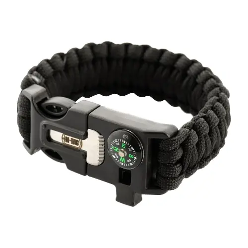Bardzo popularny produkt - Bransoletka Paracord M-Tac z krzesiwem, kompasem i gwizdkiem - Czarna