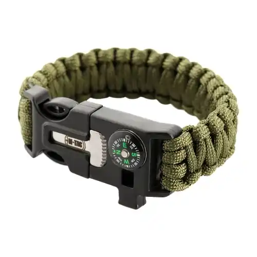 Bransoletka Paracord M-Tac z krzesiwem, kompasem i gwizdkiem - Olive | Wysoka jakość