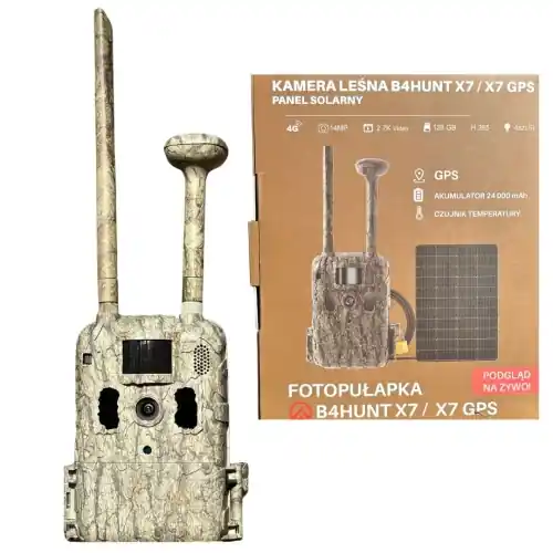 Najwyższa jakość - Fotopułapka B4HUNT X7 GPS + Panel solarny + 24 000 mAh akumulator + karta pamięci 32 GB