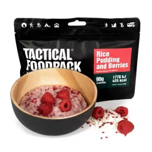 Bezpieczne zakupy | Źywność Liofilizowana Długoterminowa Danie TacticalFP Pudding Ryżowy z Malinami 290g