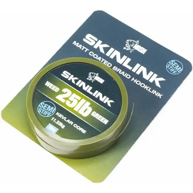 Bezpośrednio z fabryki - Plecionka Nash Skinlink Semi-Stiff 10m 25lb Weed Green T2836