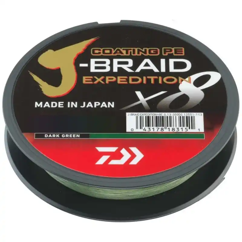 Mega okazja | Plecionka Daiwa J-Braid Expedition X8E 150m 0.18mm 12.3kg Dark Green