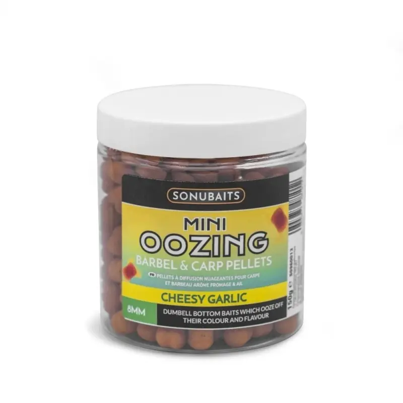 Oszczędź teraz | Pellet Sonubaits Mini Oozing Barbel & Carp Pellets Cheesy Garlic 150g